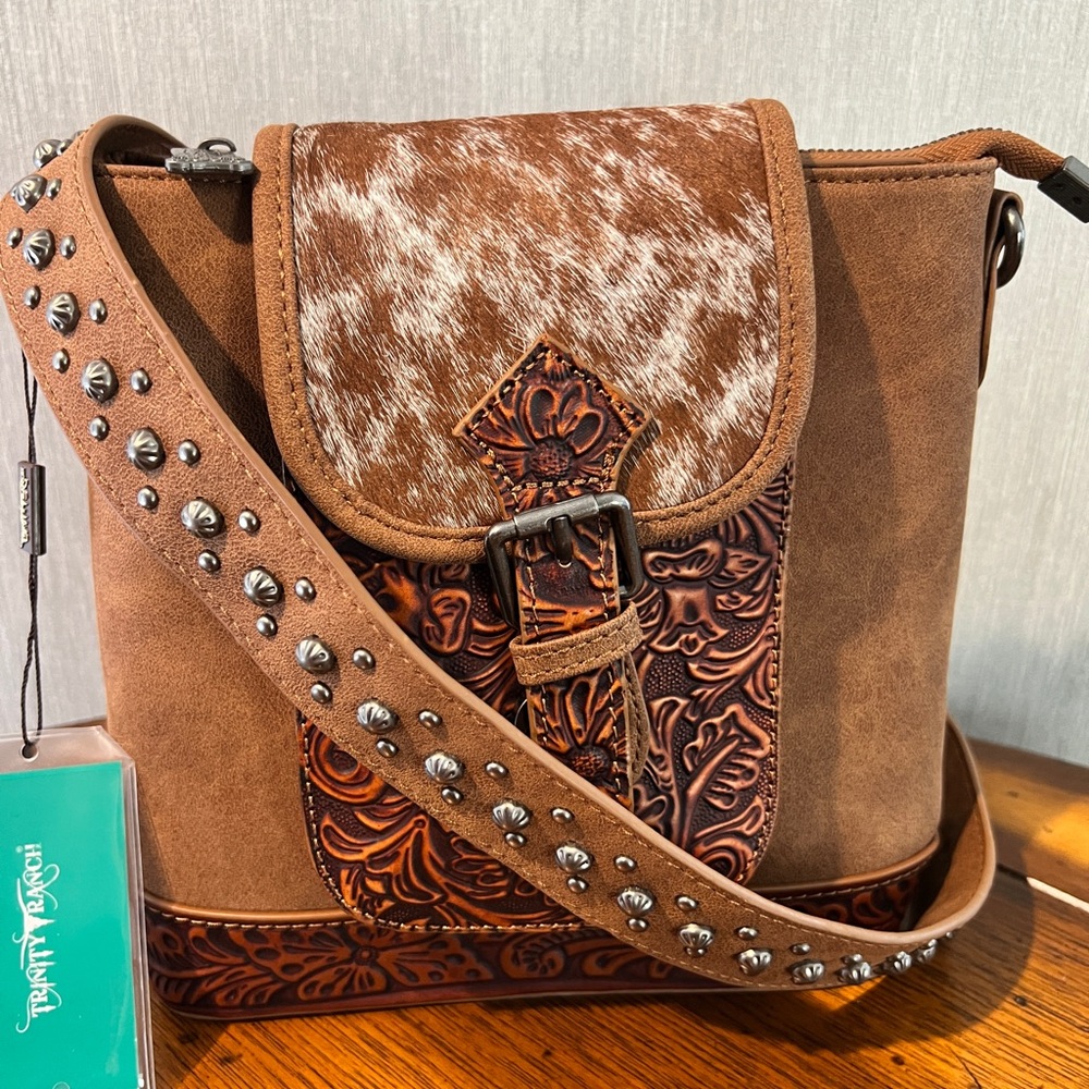 New Leather Cowhide Concealed Crossbody Western Boho Trinity Ranch Bag